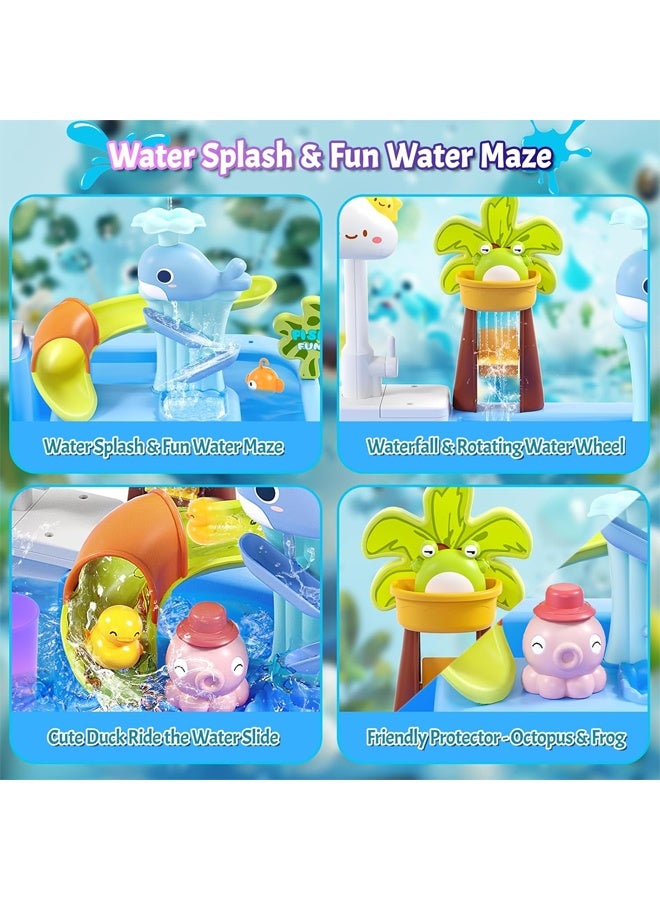 Children's toy pool, toy sink with running water, color changing toy sink with upgraded electric faucet and water pump, pretend play kitchen sink and summer water toy for boys and girls, blue - Image 4