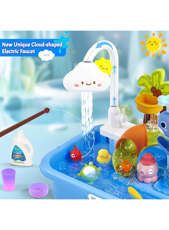 Children's toy pool, toy sink with running water, color changing toy sink with upgraded electric faucet and water pump, pretend play kitchen sink and summer water toy for boys and girls, blue - Image 2
