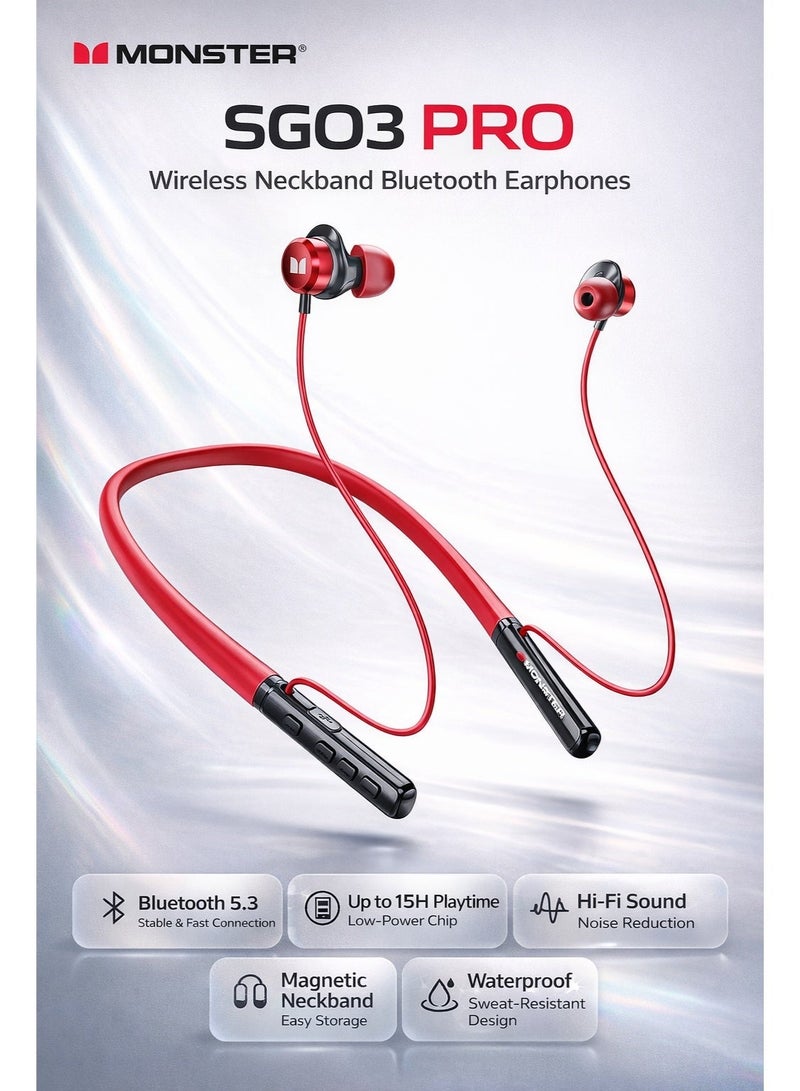 Monster AIRMARS SGO3 Pro Wireless Earphone Bluetooth Magnetic attraction Neckband Headphone Waterproof HIFI Sound Sport Headset - Image 2
