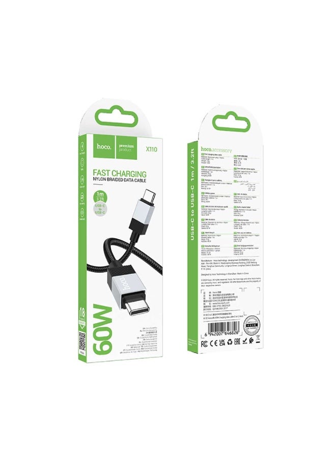 Hoco X110 60w Fast charging nylon braided data cable 1m black - Image 5
