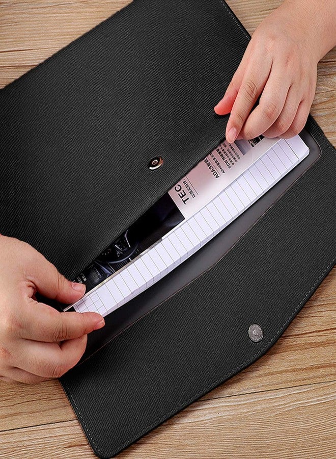 Enyuwlcm PU Leather A4 File Folder Document Holder Waterproof Portfolio Envelope Folder Case with Snap Closure Black - Image 3