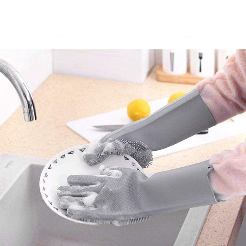 Portible Scrub Cleaning Gloves with Scrubber for Dishwashing and Pet Grooming Great for Washing Dish Magic Silicone Premium Rubber Hand Gloves Pack Of 1 - Image 2