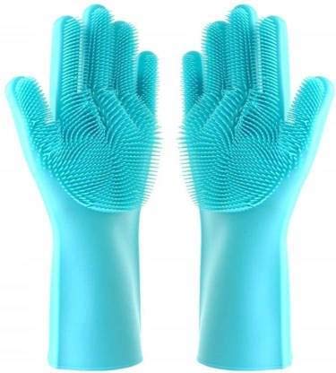 Portible Scrub Cleaning Gloves with Scrubber for Dishwashing and Pet Grooming Great for Washing Dish Magic Silicone Premium Rubber Hand Gloves Pack Of 1 - Image 1