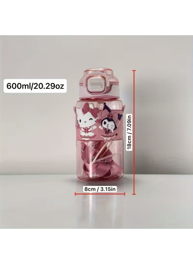 MY MELODY A cute Kurumi-designed water bottle, complete with a straw, flip-top lid, and adjustable strap. Leak-proof and durable, a stylish cup for daily hydration. - Image 3