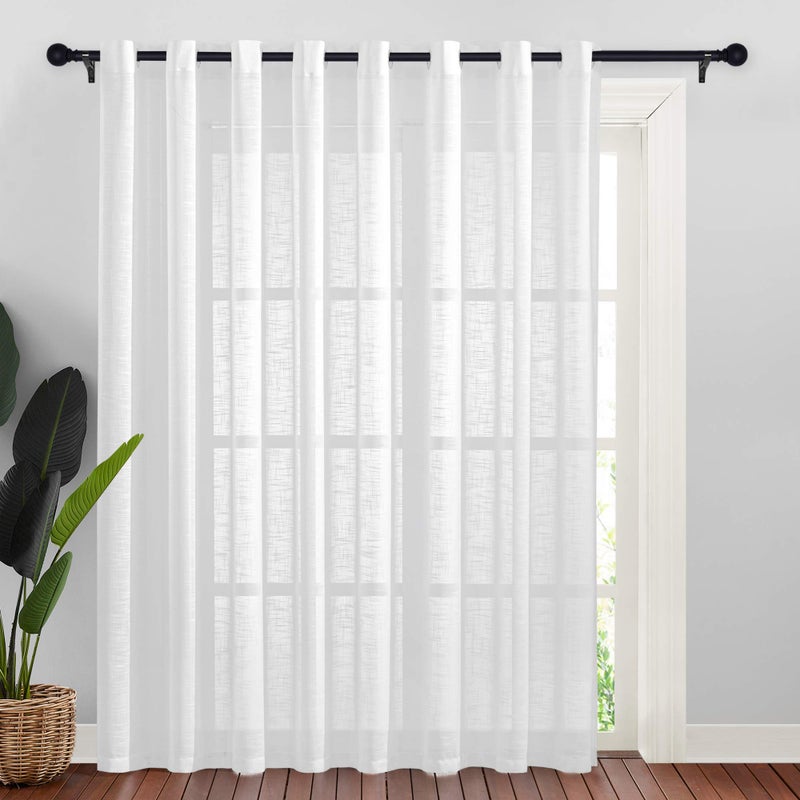 NICETOWN Linen Look Long Sheer Curtains - Casual Style White Grommet Top Window Treatment Semi Voile Drape Panels for Sliding Glass Door  W100 x L95  1 Pack - Image 4