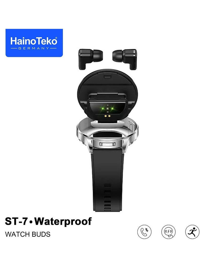 هينو تيكو ساعة ذكية HainoTeko ST-7 مقاومة للماء مع سماعات أذن مدمجة وشاشة AMOLED كبيرة و3 أزواج من الأشرطة وكابل شحن فضي - Image 2
