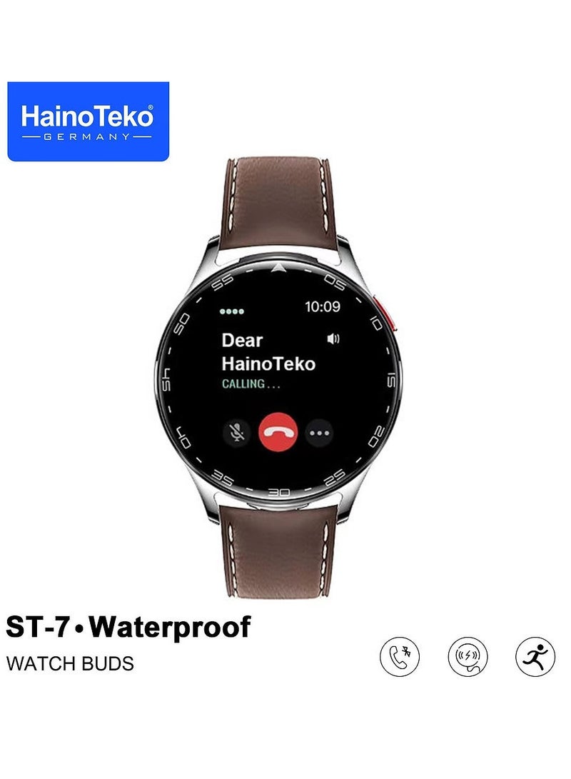 هينو تيكو ساعة ذكية HainoTeko ST-7 مقاومة للماء مع سماعات أذن مدمجة وشاشة AMOLED كبيرة و3 أزواج من الأشرطة وكابل شحن فضي - Image 3