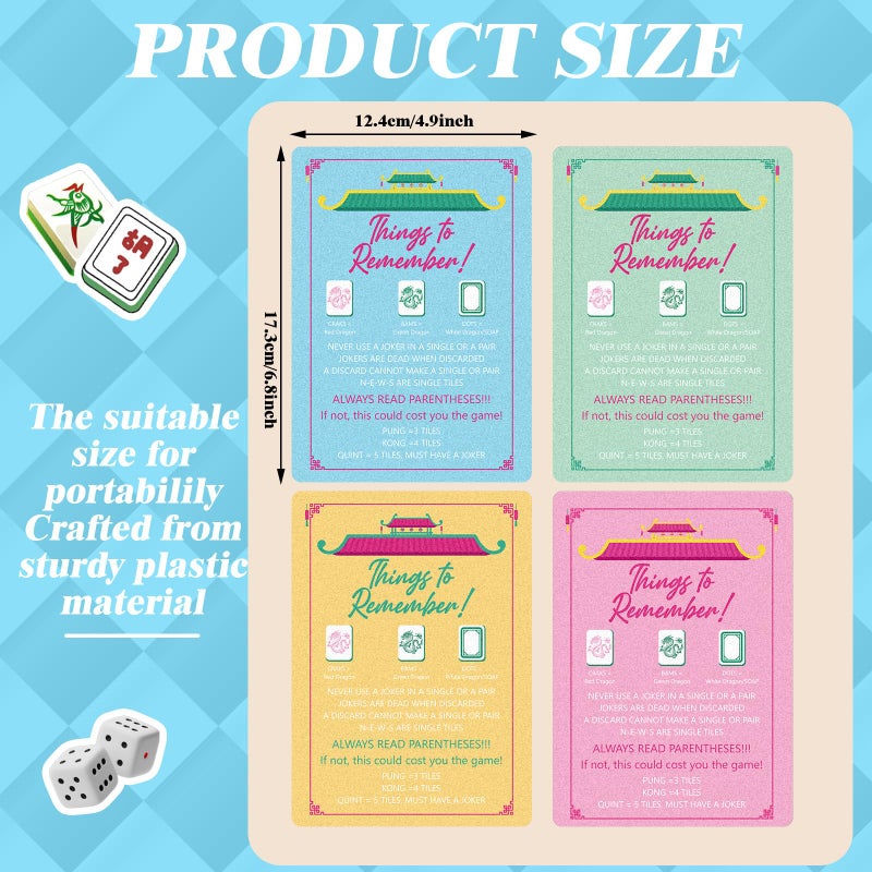 BrightRow 4 Pcs Mahjong Shuffler Cards for Tiles Mixing & Shuffling Portable Mah Jong Accessories Gifts Party Supplies Waterproof Rules Printed Mixer 7 x 5 in for Tiles Players Lovers(Pastel,Linear) - Image 2