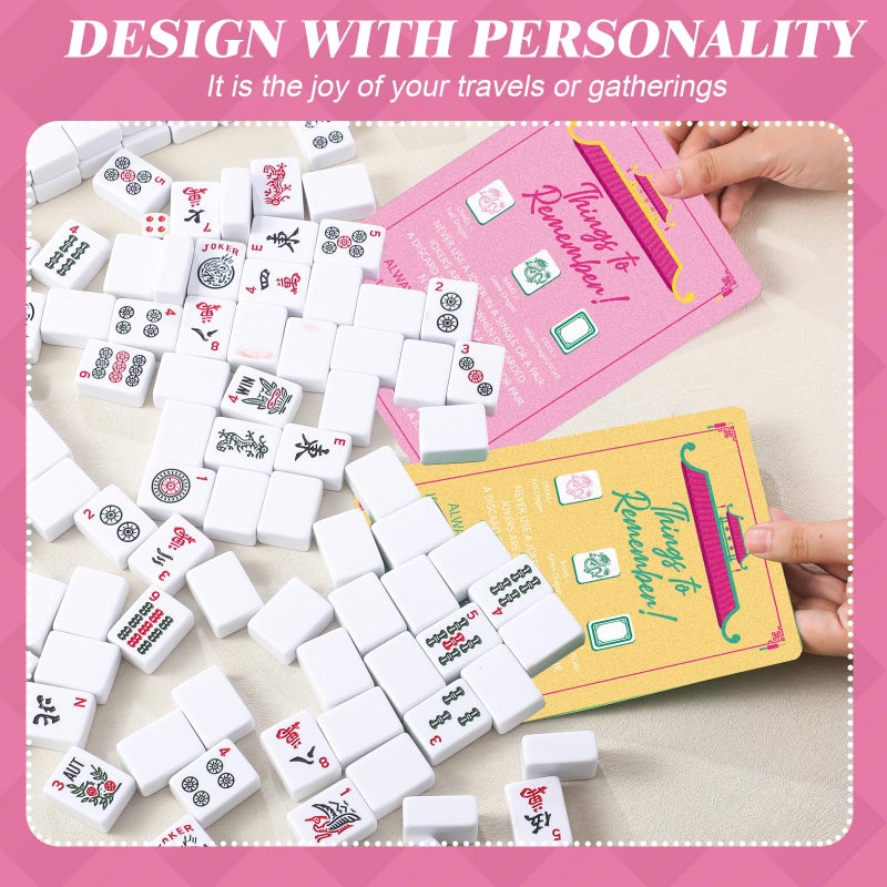 BrightRow 4 Pcs Mahjong Shuffler Cards for Tiles Mixing & Shuffling Portable Mah Jong Accessories Gifts Party Supplies Waterproof Rules Printed Mixer 7 x 5 in for Tiles Players Lovers(Pastel,Linear) - Image 3