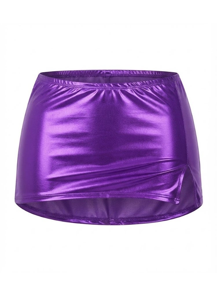 Women's short skirt, open at the side, made of leather and Lycra, disco design