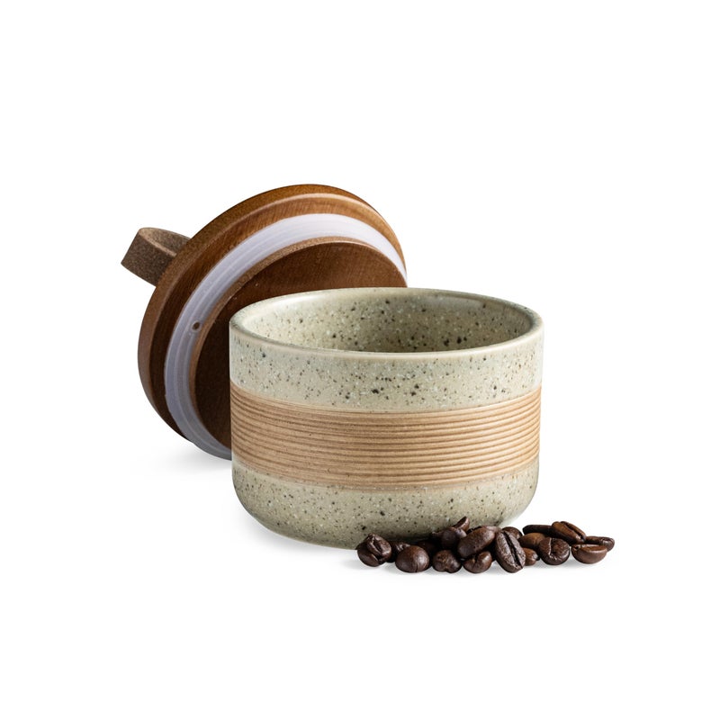 Miamolo Small Ceramic Jar with Lid, Coffee Canister Coffee Container Kitchen Food Storage Jars for Spice Sugar Tea Bag, Stackable Decorative Jars for Countertop, 5 fl.oz - Image 1