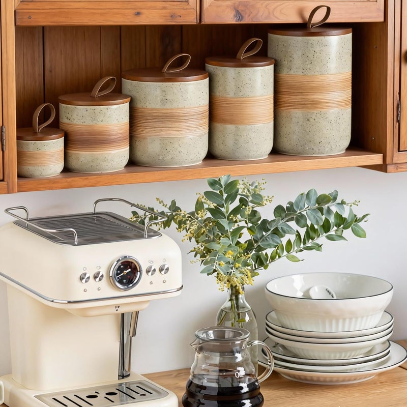 Miamolo Small Ceramic Jar with Lid, Coffee Canister Coffee Container Kitchen Food Storage Jars for Spice Sugar Tea Bag, Stackable Decorative Jars for Countertop, 5 fl.oz - Image 5