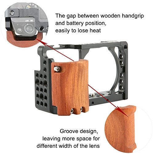 NICEYRIG Cage Kit for Sony Alpha A6300 /A6400/ A6100/A6000, with Wooden Handgrip - 109 - Image 4