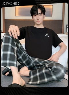 Joychic 3 Piece New Style Men Pajamas Short-sleeved + Lattice Shorts+ Trouser Set Casual Modal Breathable Wear-resistant Sleepwear Youth Homewear for Spring Summer Autumn  - Image 2