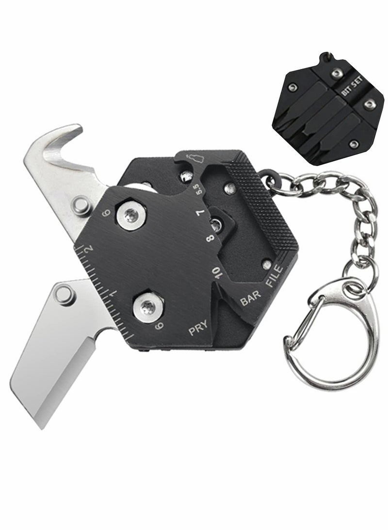 Excefore سكين سلسلة مفاتيح إبداعية متعددة الوظائف - سكين سداسية الشكل قابلة للطي مريحة من Outdoor Escape Mini Tools 420 سكاكين جيب قابلة للإزالة وسكاكين قابلة للطي باللون الأسود - Image 1