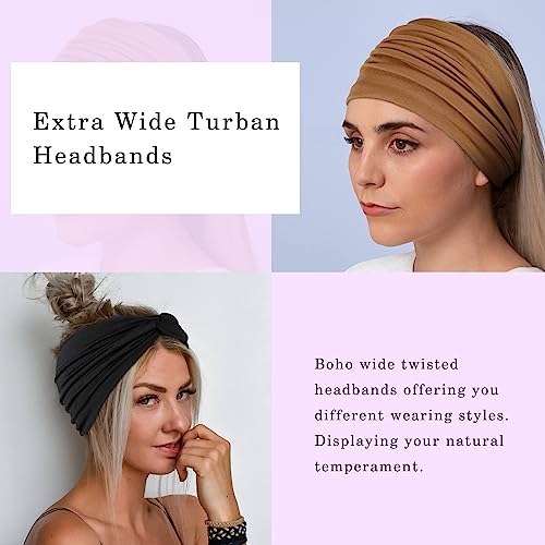 Tobeffect Extra Wide Turban Headbands for Women, 7'' Large Hairbands Boho Colorful Headband Twisted Knot Hair Accessories, 6 Pack - Image 3