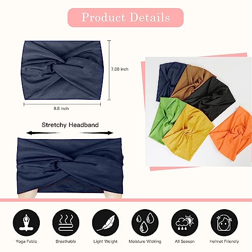 Tobeffect Extra Wide Turban Headbands for Women, 7'' Large Hairbands Boho Colorful Headband Twisted Knot Hair Accessories, 6 Pack - Image 2