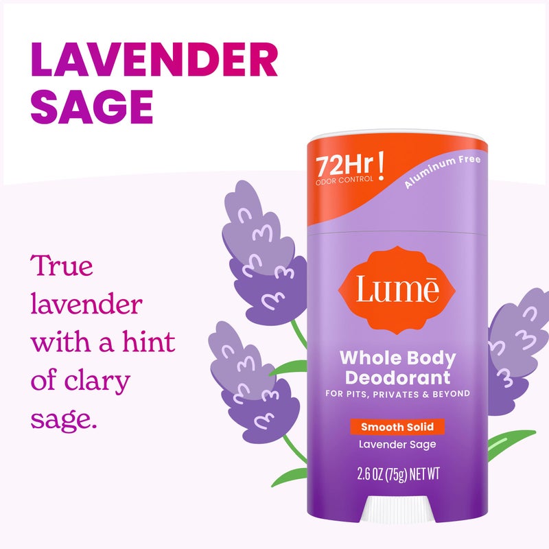 Lume Whole Body Deodorant - Smooth Solid Stick - 72 Hour Odor Control - Aluminum Free, Baking Soda Free and Skin Loving - 2.6 Ounce (Pack of 3) (Lavender Sage) - Image 3