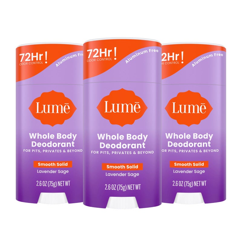 Lume Whole Body Deodorant - Smooth Solid Stick - 72 Hour Odor Control - Aluminum Free, Baking Soda Free and Skin Loving - 2.6 Ounce (Pack of 3) (Lavender Sage) - Image 1