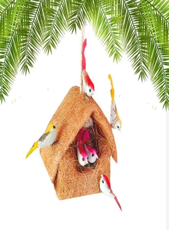 LIVEONCE Coir Hang House nest for Decoration with 5 Birds Color -Brown,w -8 cm, H -12 cm,L-8 cm -1 Piece - Image 3