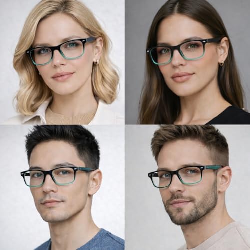 Dervin Blue Light Blocking Glasses Gaming Filter Transparent Square Eyeglasses for Eye Protection Men Women, Computer/Tablet/Laptop/Mobile/TV, Anti-blue & Anti eyestrain (Blue Green) - Image 2