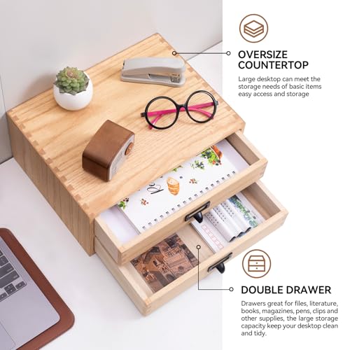 KIRIGEN Wooden Desk Organizer with 2 Drawers, Solid Wood Desktop Storage Cabinet, Shallow Office Drawer Organizer for Printer Paper and Mail, No Assembly, 13.78 W x 10.6 D x 5.9 H Inch, FAX-NA - Image 4