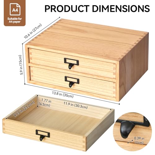 KIRIGEN Wooden Desk Organizer with 2 Drawers, Solid Wood Desktop Storage Cabinet, Shallow Office Drawer Organizer for Printer Paper and Mail, No Assembly, 13.78 W x 10.6 D x 5.9 H Inch, FAX-NA - Image 3