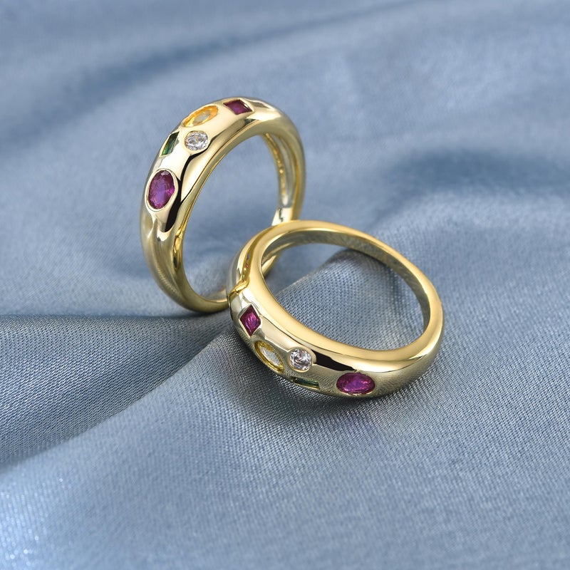 AllenCOCO Dome Gemstone Rings for Women, 14K Gold Filled Chunky Gold Statement Ring for Women Gifts - Image 2