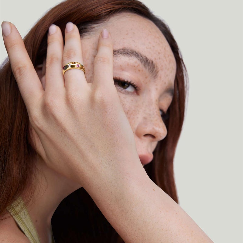 AllenCOCO Dome Gemstone Rings for Women, 14K Gold Filled Chunky Gold Statement Ring for Women Gifts - Image 5
