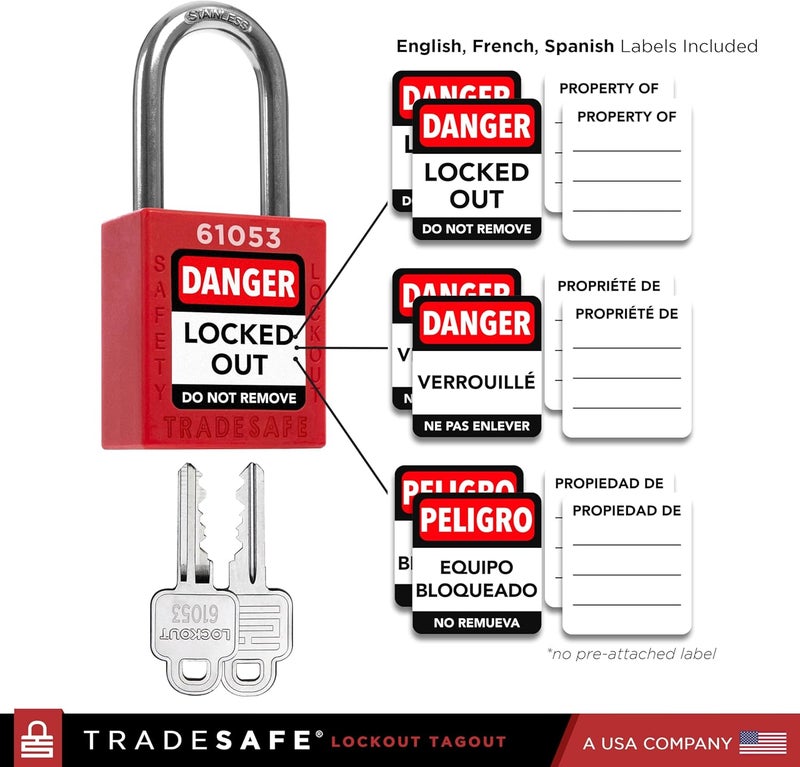 TRADESAFE Lockout Tagout Locks Set - 7 Red Keyed Alike Padlocks, 2 Keys Per Lock, OSHA Compliant Loto Locks for Lock Out Tag Out Stations, Premium Grade - Image 3
