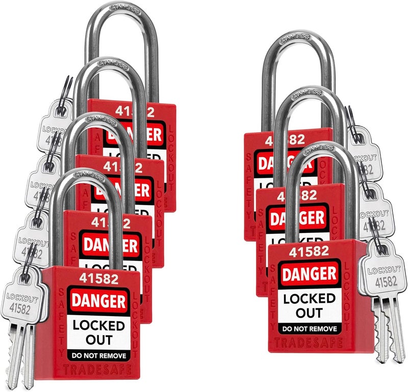 TRADESAFE Lockout Tagout Locks Set - 7 Red Keyed Alike Padlocks, 2 Keys Per Lock, OSHA Compliant Loto Locks for Lock Out Tag Out Stations, Premium Grade - Image 1