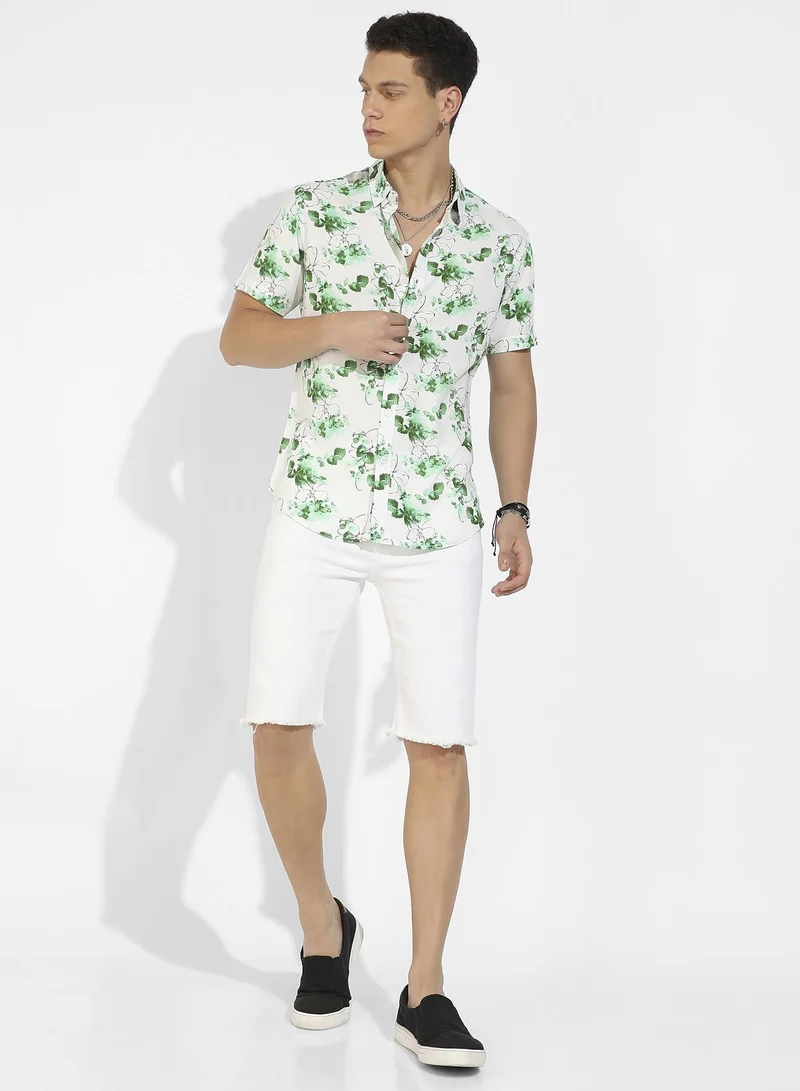 CAHOOT  Men's Green & White Botanical Strokes Shirt for Men | Best Price UAE
