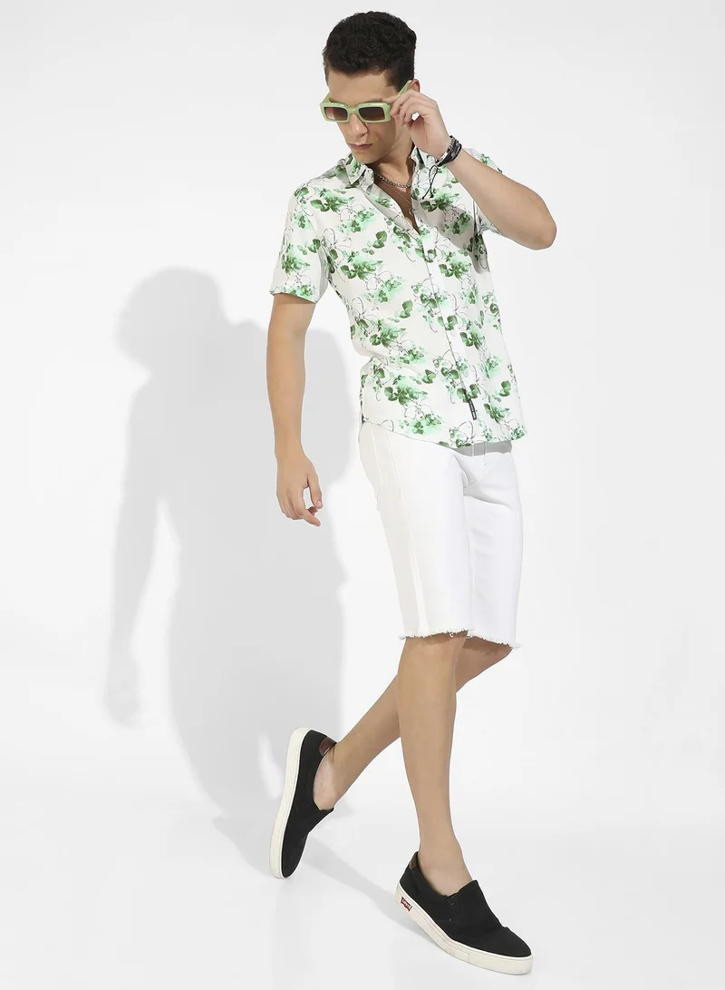 CAHOOT  Men's Green & White Botanical Strokes Shirt for Men | Best Price UAE