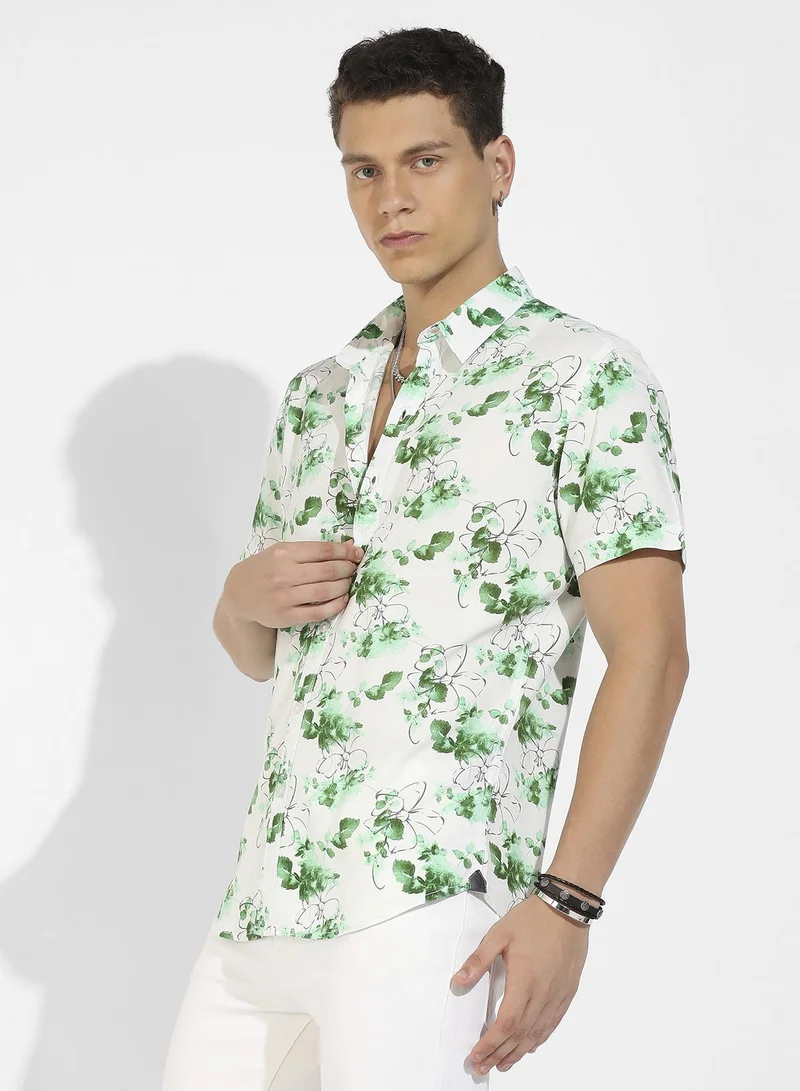 CAHOOT  Men's Green & White Botanical Strokes Shirt for Men | Best Price UAE