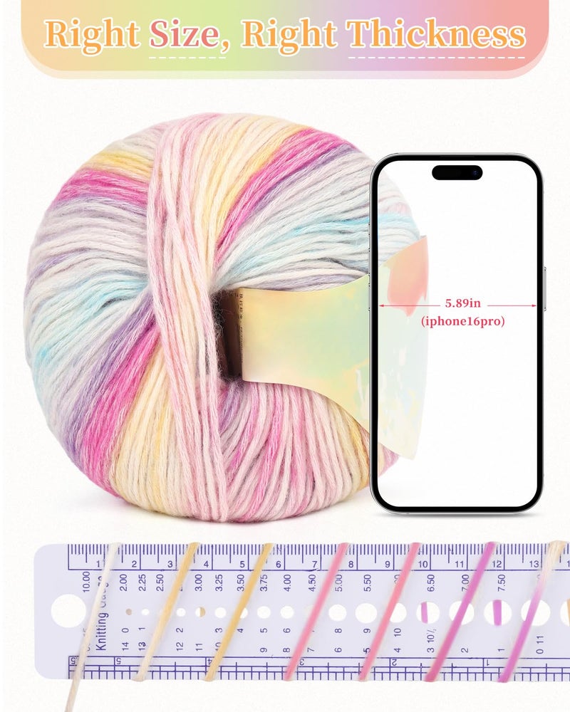 Coopay Yarn for Crocheting Knitting, Gradient Cake Yarns, 2 Ã— 3.53oz - 240yds - 50% Cotton 50% Acrylic Ombre Yarns, Gradient Crochet Yarn for Blankets, Shawls, Scarves (206 Fairy Tale) - Image 2