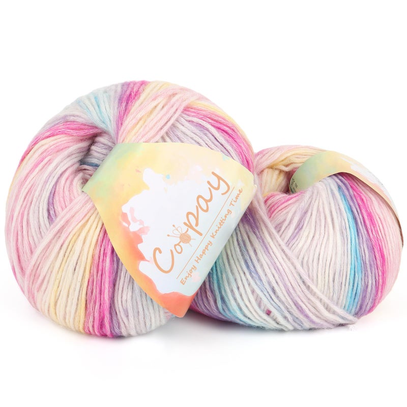 Coopay Yarn for Crocheting Knitting, Gradient Cake Yarns, 2 Ã— 3.53oz - 240yds - 50% Cotton 50% Acrylic Ombre Yarns, Gradient Crochet Yarn for Blankets, Shawls, Scarves (206 Fairy Tale) - Image 1