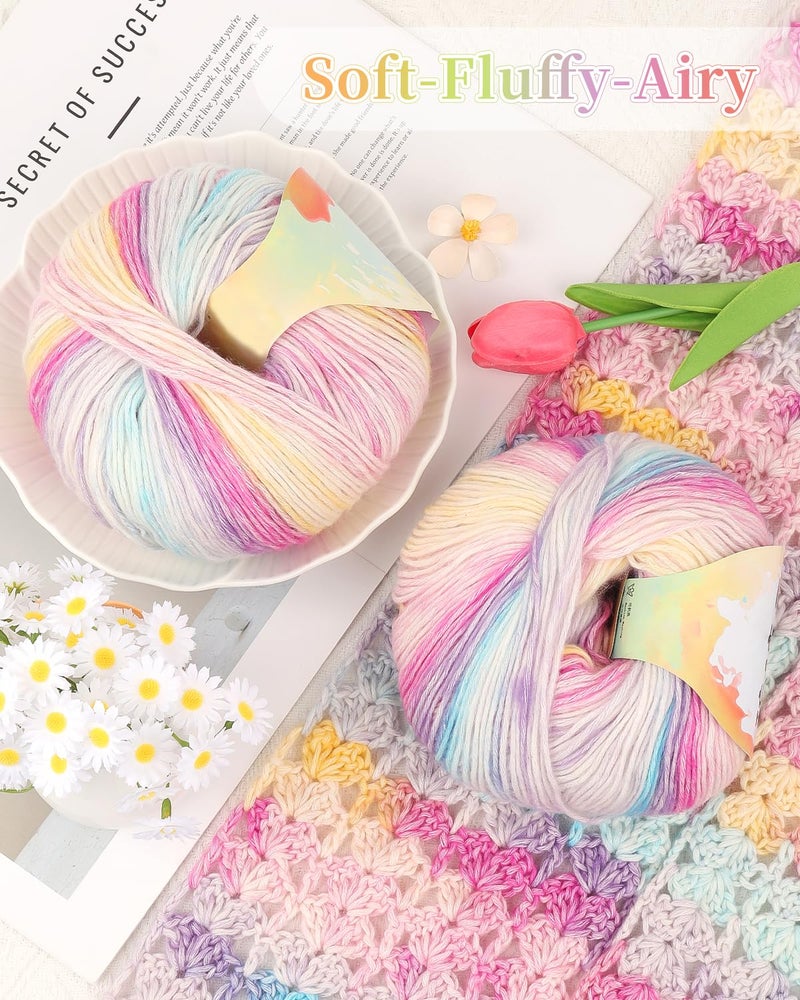 Coopay Yarn for Crocheting Knitting, Gradient Cake Yarns, 2 Ã— 3.53oz - 240yds - 50% Cotton 50% Acrylic Ombre Yarns, Gradient Crochet Yarn for Blankets, Shawls, Scarves (206 Fairy Tale) - Image 5