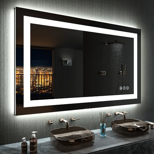 مرآة حمام LED LOAAO 40X24 مع أضواء مضادة للضباب قابلة للتعتيم وإضاءة خلفية RGB مرآة زينة حمام مضاءة من الأمام لوضعها على الحائط مع وظيفة الذاكرة زجاج مقسى آمن للاستخدام