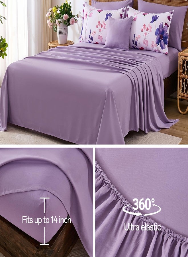 Anibedding Annibedding Purple Floral Comforter Set Queen, 8 Pieces Botanical Flowers Bed in a Bag Reversible Comforter Set with Sheets, Soft Microfiber Complete Bedding Set for All Season(90"x90") - Image 5