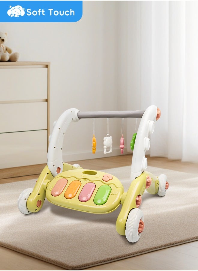 3 In 1 Baby Gym Play Mat Toddler Learning Walker Baby Activity Mat with Play Piano Musical Activity Center with Lights Baby Push Walkers and Tummy Time Mat for Baby 0-36 Months