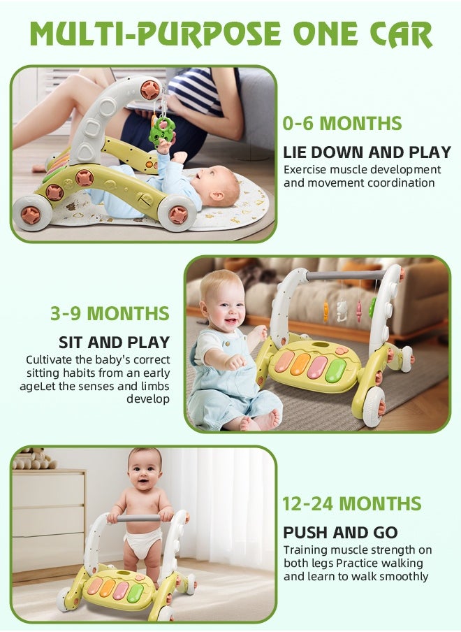 3 In 1 Baby Gym Play Mat Toddler Learning Walker Baby Activity Mat with Play Piano Musical Activity Center with Lights Baby Push Walkers and Tummy Time Mat for Baby 0-36 Months