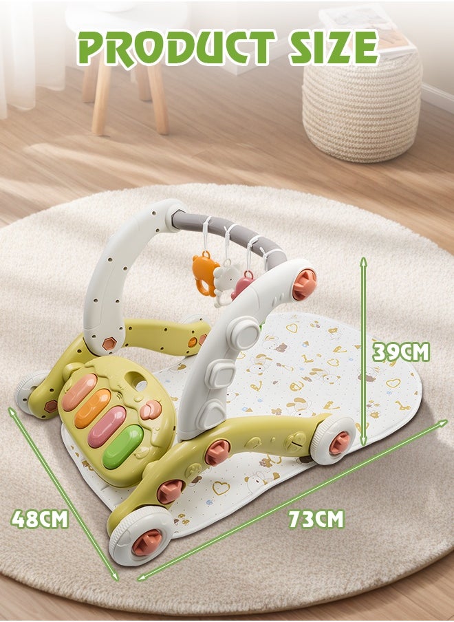 3 In 1 Baby Gym Play Mat Toddler Learning Walker Baby Activity Mat with Play Piano Musical Activity Center with Lights Baby Push Walkers and Tummy Time Mat for Baby 0-36 Months