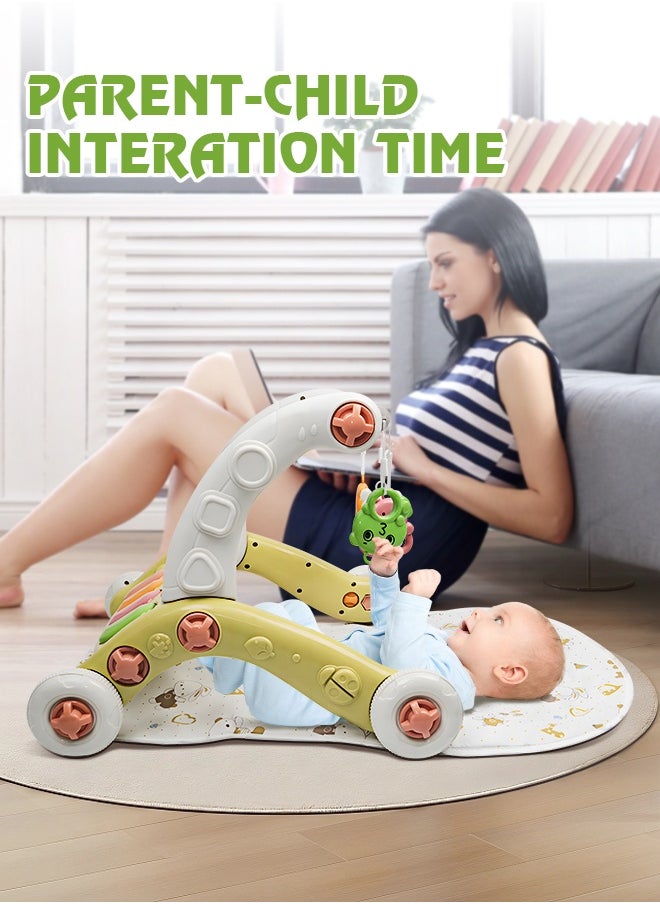 3 In 1 Baby Gym Play Mat Toddler Learning Walker Baby Activity Mat with Play Piano Musical Activity Center with Lights Baby Push Walkers and Tummy Time Mat for Baby 0-36 Months