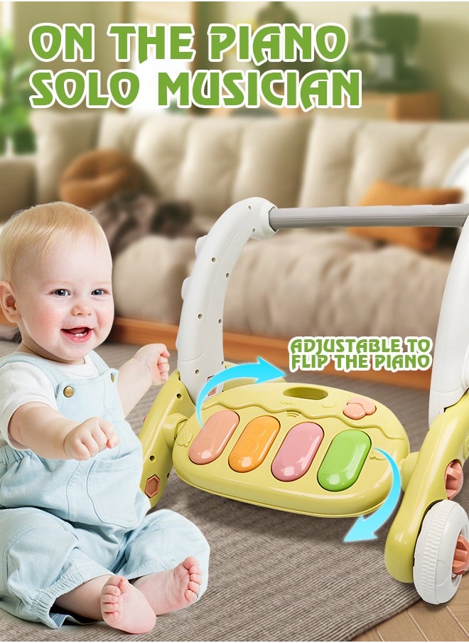 3 In 1 Baby Gym Play Mat Toddler Learning Walker Baby Activity Mat with Play Piano Musical Activity Center with Lights Baby Push Walkers and Tummy Time Mat for Baby 0-36 Months