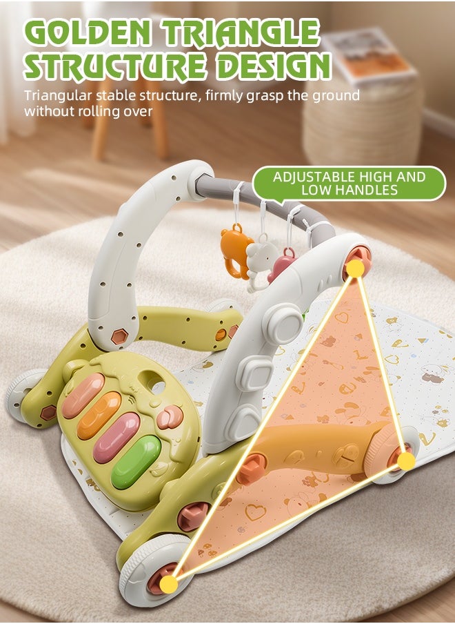 3 In 1 Baby Gym Play Mat Toddler Learning Walker Baby Activity Mat with Play Piano Musical Activity Center with Lights Baby Push Walkers and Tummy Time Mat for Baby 0-36 Months
