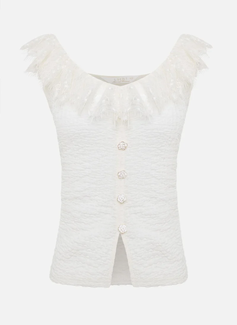 Lichi Textured blouse with lace on the collar