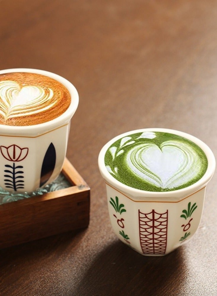 ELLEGLAM 2pcs Arabian Coffee Cup Set 250ml with Lid – Elegant Floral & Palm Tree Design, Reusable Ceramic Mug for Arabic Coffee, Tea & Home Décor, Gift-Ready Durable Cup Set (Green & Red) - Image 5