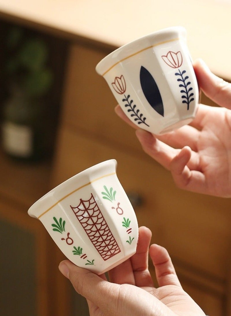 ELLEGLAM 2pcs Arabian Coffee Cup Set 250ml with Lid – Elegant Floral & Palm Tree Design, Reusable Ceramic Mug for Arabic Coffee, Tea & Home Décor, Gift-Ready Durable Cup Set (Green & Red) - Image 4