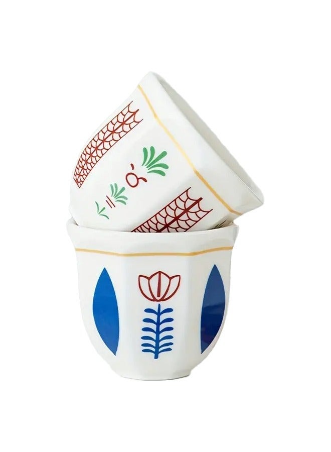 ELLEGLAM 2pcs Arabian Coffee Cup Set 250ml with Lid – Elegant Floral & Palm Tree Design, Reusable Ceramic Mug for Arabic Coffee, Tea & Home Décor, Gift-Ready Durable Cup Set (Green & Red) - Image 2