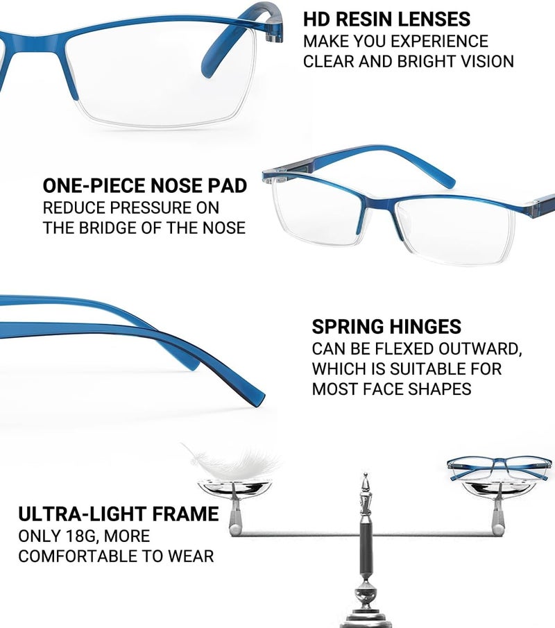 TERAISE 4PCS Value Anti-Blue Light Reading Glasses,Lightweight Comfortable Reader Glasses for Men and Women,Sturdy Computer Reading Glasses Blue Light Blocking Included Eyeglasses Case - Image 4